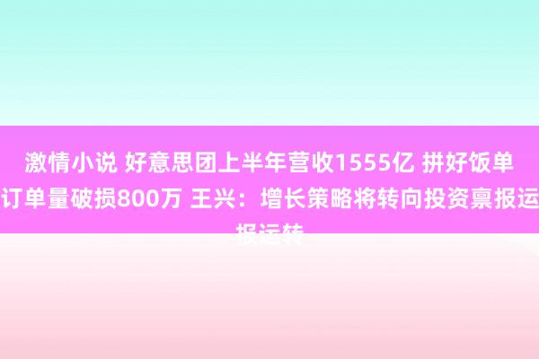 激情小说 好意思团上半年营收1555亿 拼好饭单日订单量破损800万 王兴：增长策略将转向投资禀报运转